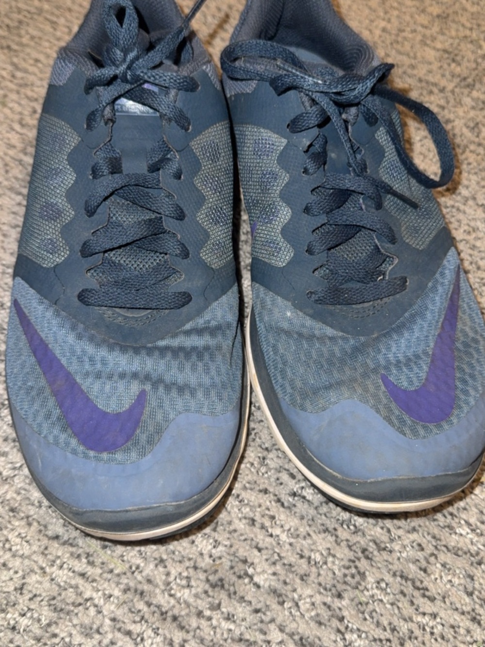 Nike Blue Sneakers with Purple Swoosh